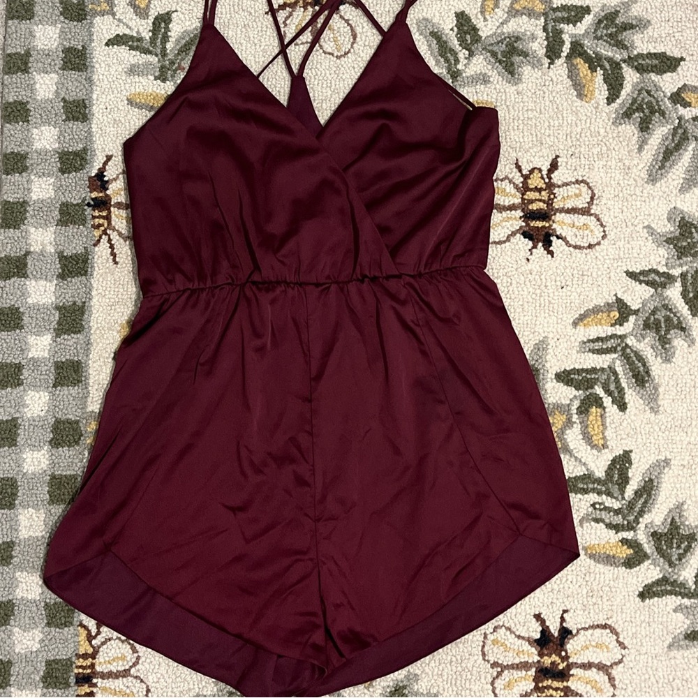 Deep plum silk romper